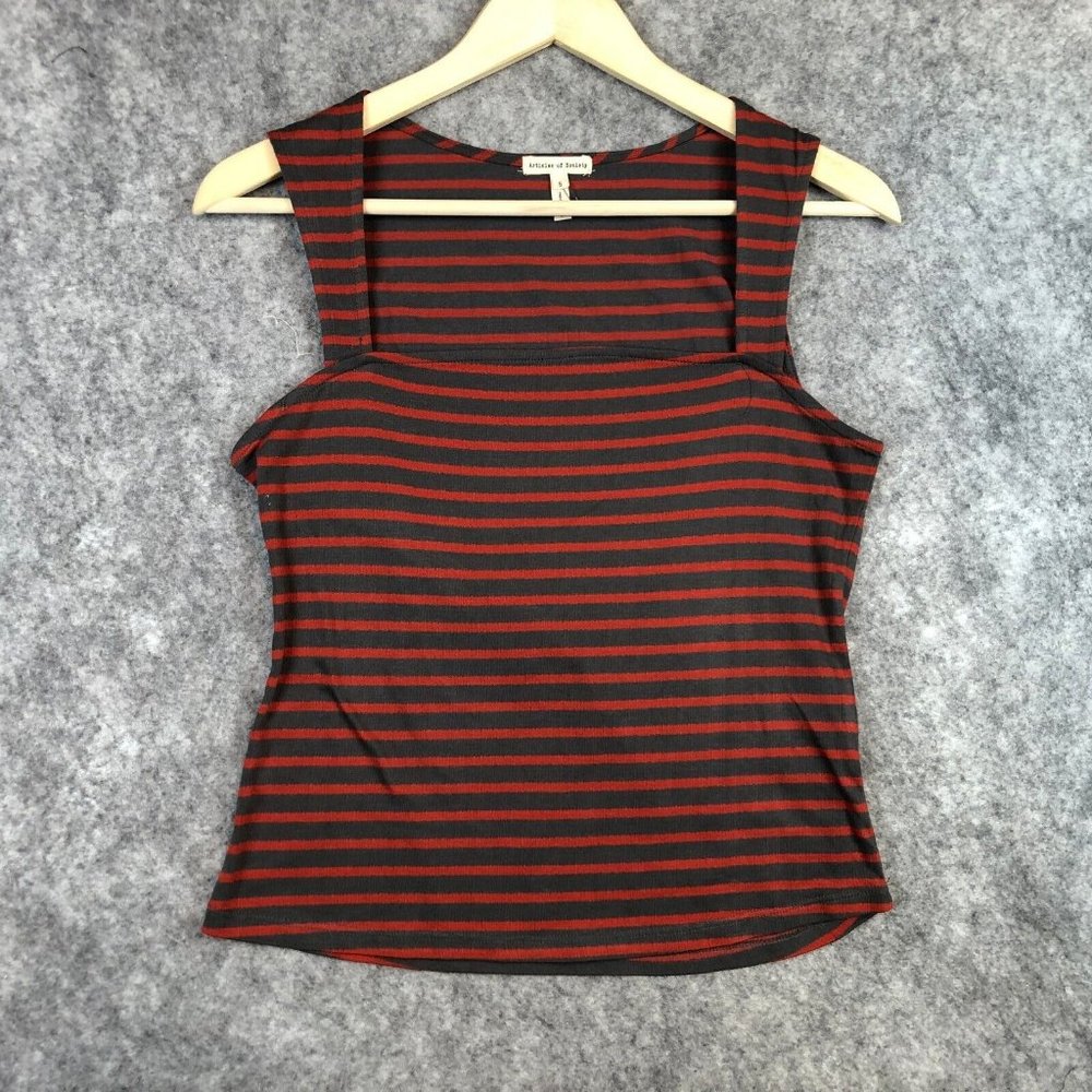 Articles of Society Tank Top S Red Gray Striped Square Neck Ribbed Knit Casual - Picture 1 of 12